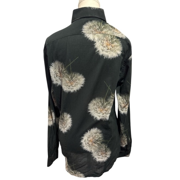 REISS Apache - Mens Dandelion Print Organic Cotton Shirt in Black Slim Fit Sz L - Picture 8 of 11